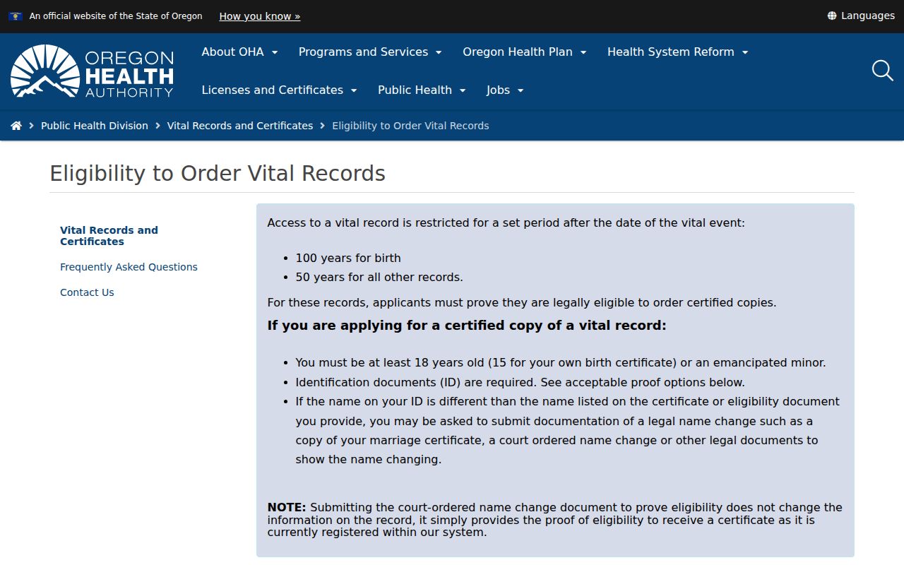 Milwaukie residents directory Oregon vital record eligibility rules