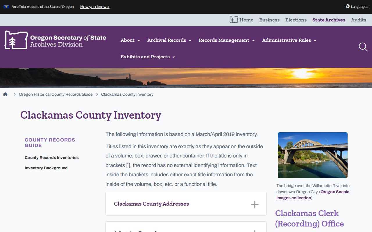 Milwaukie previous residents Oregon State Archives Clackamas County inventory