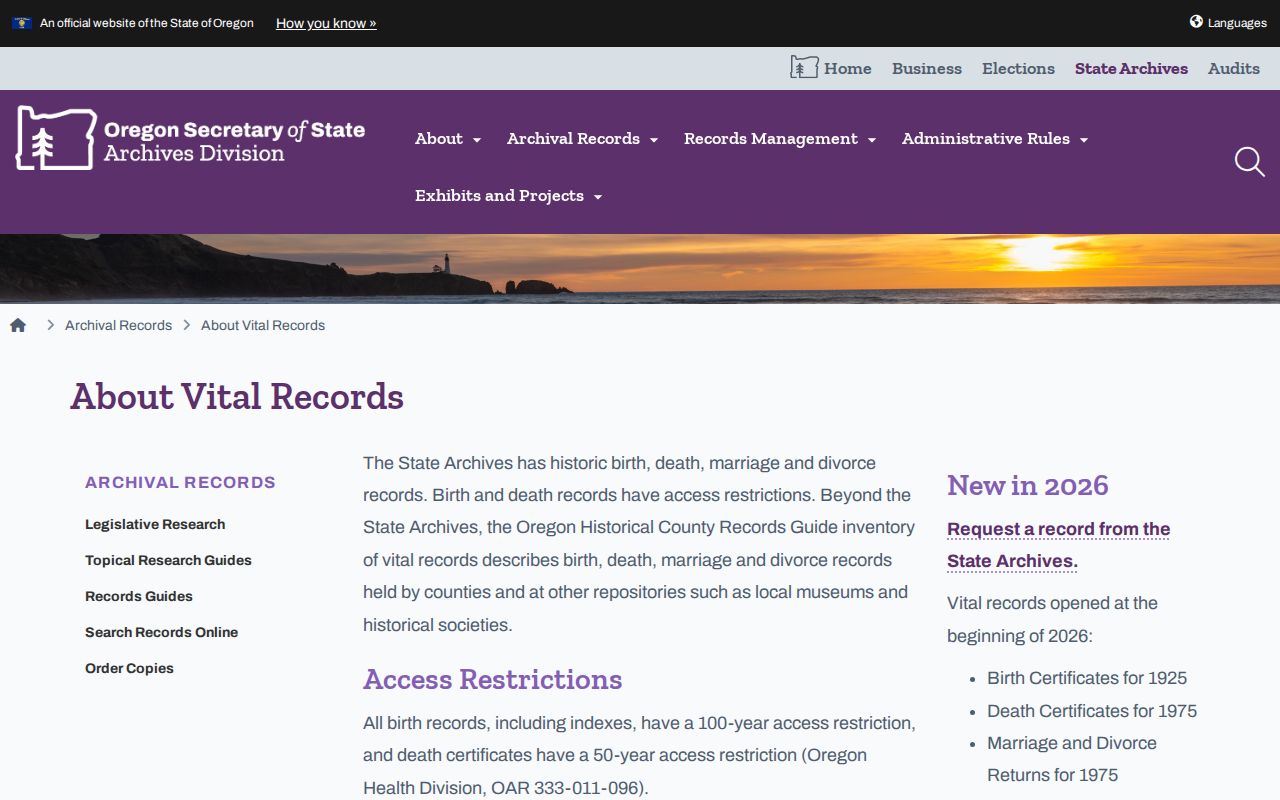 Milwaukie previous residents Oregon State Archives vital records guide