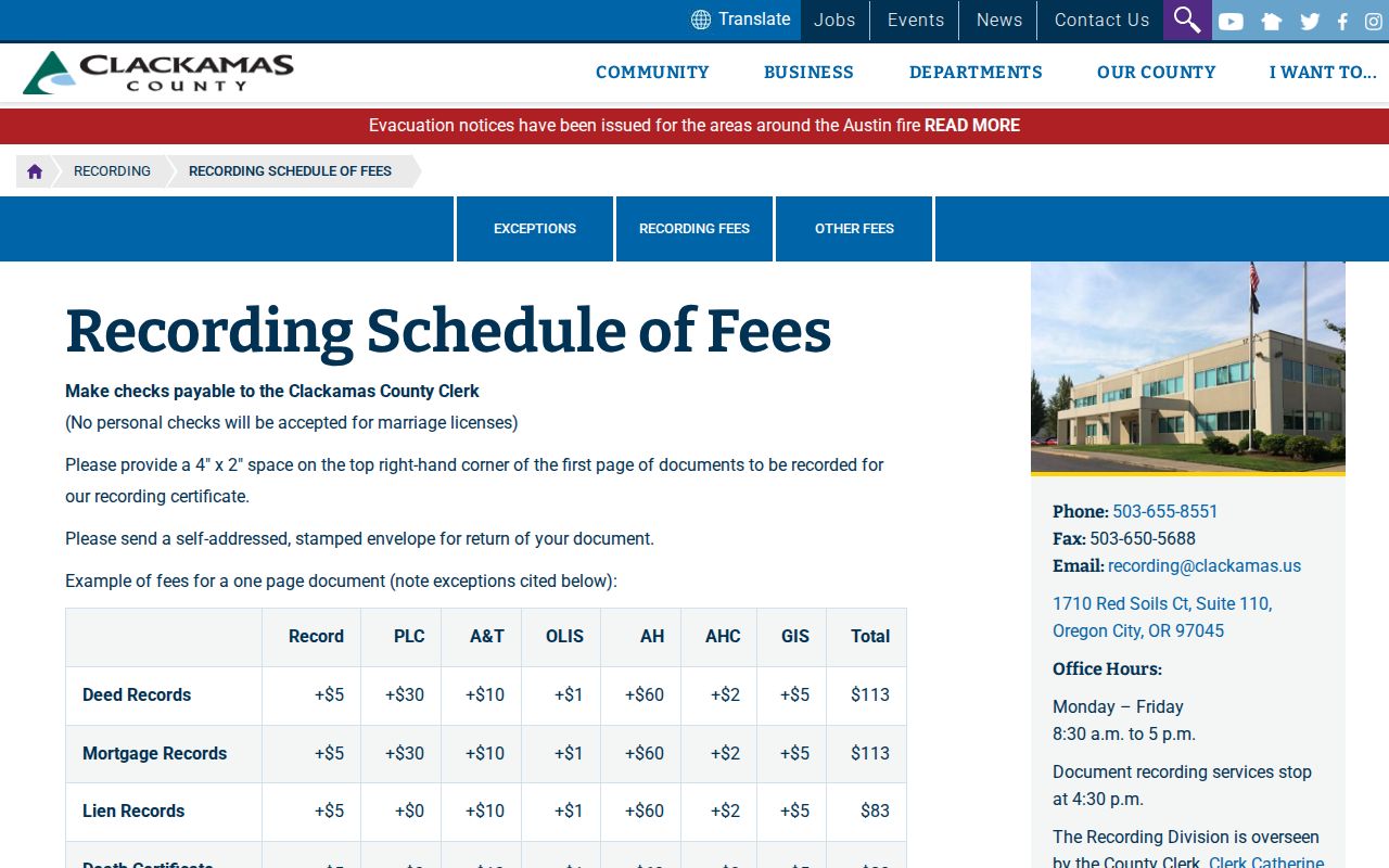 Milwaukie previous residents Clackamas County Recording fee schedule