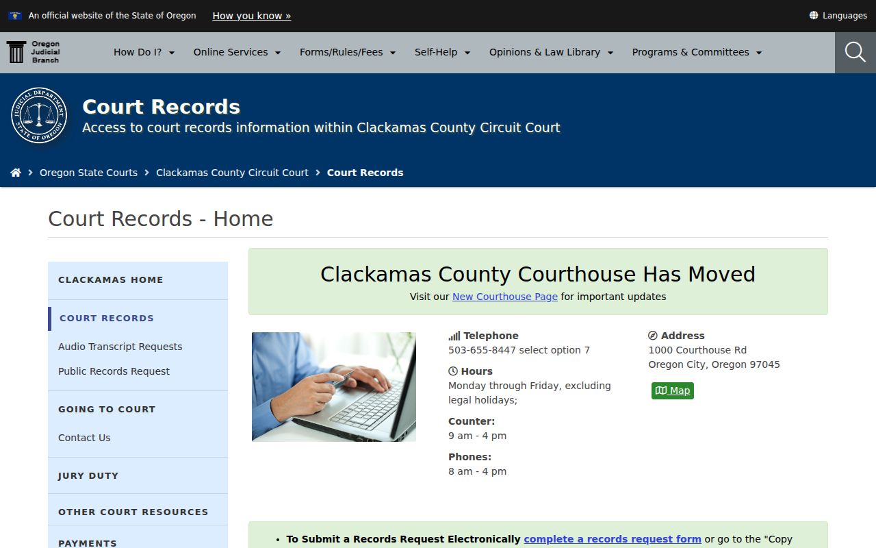 Milwaukie resident lookup Clackamas County Circuit Court records counter