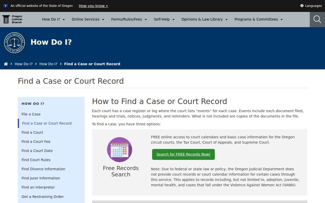 Milwaukie resident lookup Oregon Judicial Department court records search options
