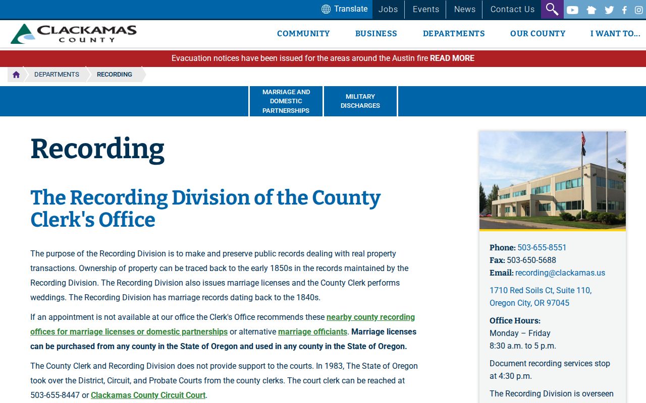 Milwaukie street directory Clackamas Recording Division records access