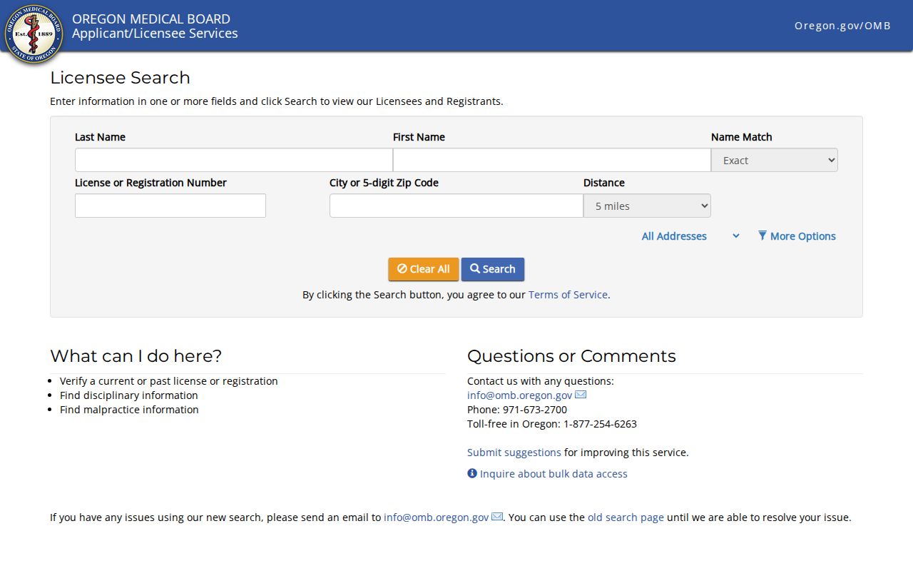 Milwaukie ZIP code directory supplemental Oregon Medical Board license search